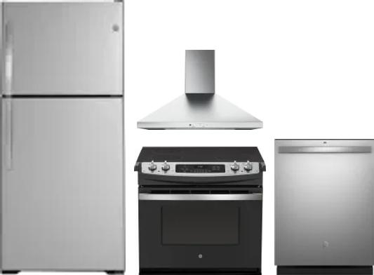 4 Piece Package Includes Refrigerator, Range, Hood And Dishwasher