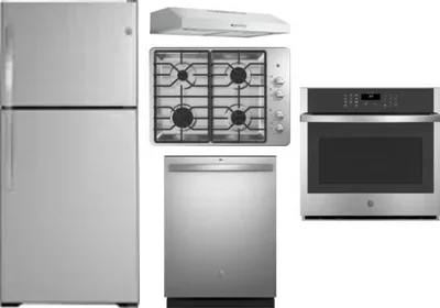 5 Piece Package Includes Refrigerator, Cooktop, Wall Oven, Hood And Dishwasher