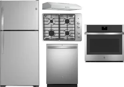 5 Piece Package Includes Refrigerator, Cooktop, Wall Oven, Hood And Dishwasher