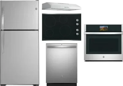 5 Piece Package Includes Refrigerator, Cooktop, Wall Oven, Hood And Dishwasher