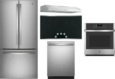 5 Piece Package Includes Refrigerator, Cooktop, Wall Oven, Hood And Dishwasher