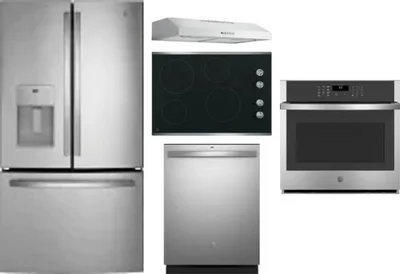 5 Piece Package Includes Refrigerator, Cooktop, Wall Oven, Hood And Dishwasher