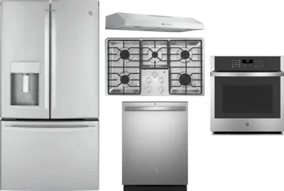 5 Piece Package Includes Refrigerator, Cooktop, Wall Oven, Hood And Dishwasher