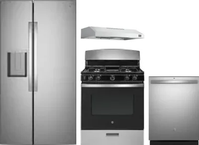 4 Piece Package Includes Refrigerator, Range, Hood And Dishwasher