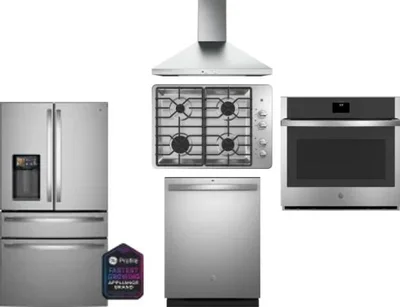5 Piece Package Includes Refrigerator, Cooktop, Wall Oven, Hood And Dishwasher