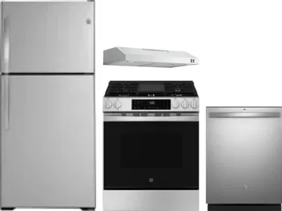 4 Piece Package Includes Refrigerator, Range, Hood And Dishwasher