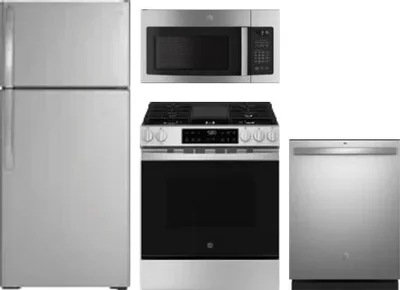 4 Piece Package Includes Refrigerator, Range, Microwave And Dishwasher