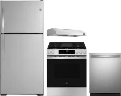 4 Piece Package Includes Refrigerator, Range, Hood And Dishwasher