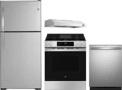 4 Piece Package Includes Refrigerator, Range, Hood And Dishwasher