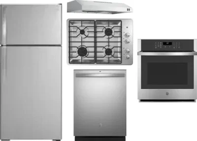 5 Piece Package Includes Refrigerator, Cooktop, Wall Oven, Hood And Dishwasher