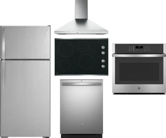 5 Piece Package Includes Refrigerator, Cooktop, Wall Oven, Hood And Dishwasher