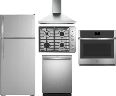 5 Piece Package Includes Refrigerator, Cooktop, Wall Oven, Hood And Dishwasher