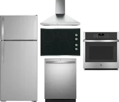 5 Piece Package Includes Refrigerator, Cooktop, Wall Oven, Hood And Dishwasher
