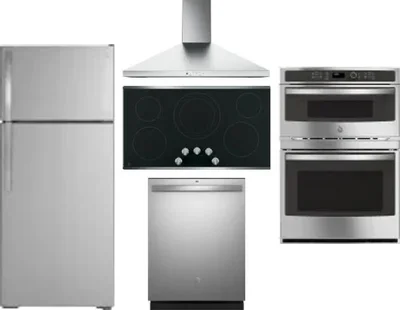 5 Piece Package Includes Refrigerator, Cooktop, Wall Oven, Hood And Dishwasher