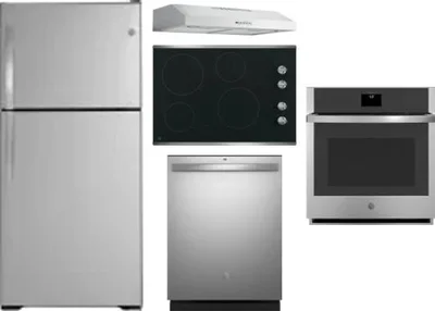 5 Piece Package Includes Refrigerator, Cooktop, Wall Oven, Hood And Dishwasher