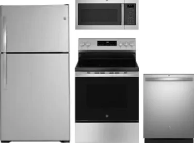 4 Piece Package Includes Refrigerator, Range, Microwave And Dishwasher