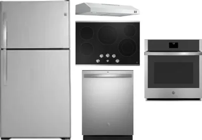 5 Piece Package Includes Refrigerator, Cooktop, Wall Oven, Hood And Dishwasher
