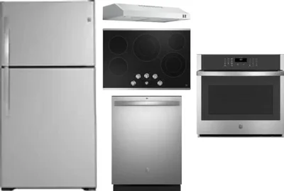 5 Piece Package Includes Refrigerator, Cooktop, Wall Oven, Hood And Dishwasher