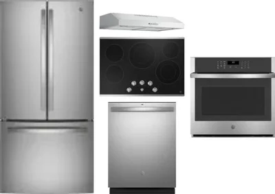5 Piece Package Includes Refrigerator, Cooktop, Wall Oven, Hood And Dishwasher