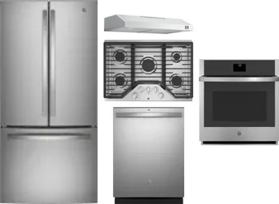 5 Piece Package Includes Refrigerator, Cooktop, Wall Oven, Hood And Dishwasher