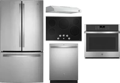 5 Piece Package Includes Refrigerator, Cooktop, Wall Oven, Hood And Dishwasher