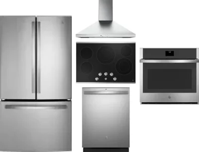 5 Piece Package Includes Refrigerator, Cooktop, Wall Oven, Hood And Dishwasher