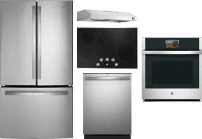5 Piece Package Includes Refrigerator, Cooktop, Wall Oven, Hood And Dishwasher