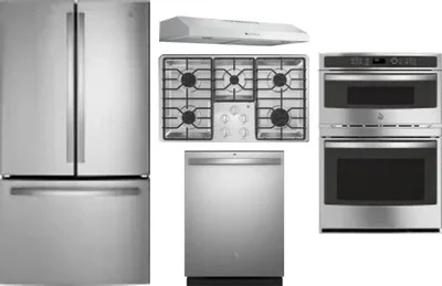5 Piece Package Includes Refrigerator, Cooktop, Wall Oven, Hood And Dishwasher