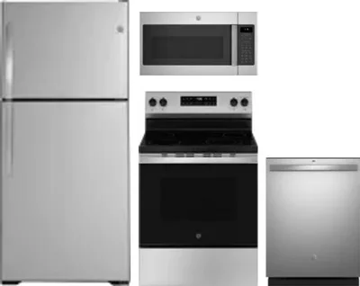 4 Piece Package Includes Refrigerator, Range, Microwave And Dishwasher