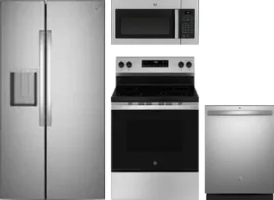 4 Piece Package Includes Refrigerator, Range, Microwave And Dishwasher