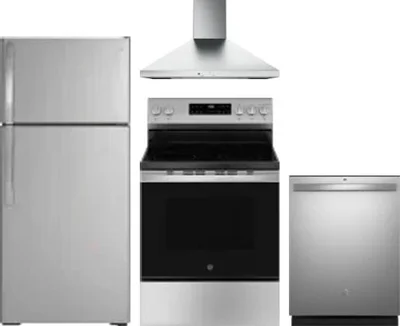 4 Piece Package Includes Refrigerator, Range, Hood And Dishwasher