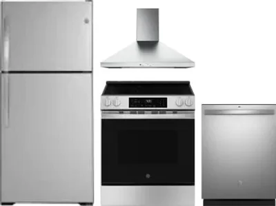 4 Piece Package Includes Refrigerator, Range, Hood And Dishwasher