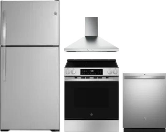 4 Piece Package Includes Refrigerator, Range, Hood And Dishwasher