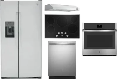 5 Piece Package Includes Refrigerator, Cooktop, Wall Oven, Hood And Dishwasher