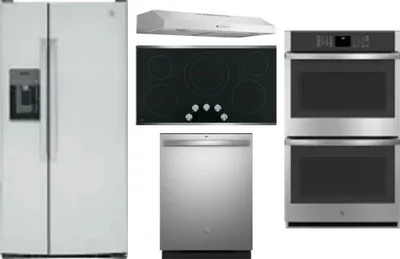 5 Piece Package Includes Refrigerator, Cooktop, Wall Oven, Hood And Dishwasher