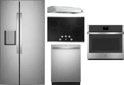 5 Piece Package Includes Refrigerator, Cooktop, Wall Oven, Hood And Dishwasher