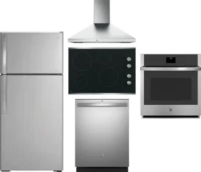 5 Piece Package Includes Refrigerator, Cooktop, Wall Oven, Hood And Dishwasher