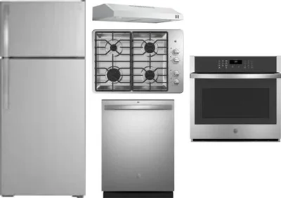 5 Piece Package Includes Refrigerator, Cooktop, Wall Oven, Hood And Dishwasher