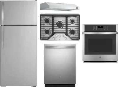 5 Piece Package Includes Refrigerator, Cooktop, Wall Oven, Hood And Dishwasher