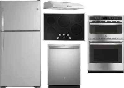 5 Piece Package Includes Refrigerator, Cooktop, Wall Oven, Hood And Dishwasher