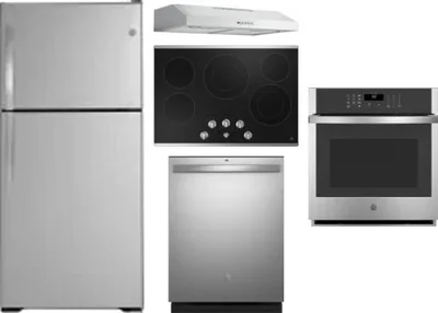 5 Piece Package Includes Refrigerator, Cooktop, Wall Oven, Hood And Dishwasher