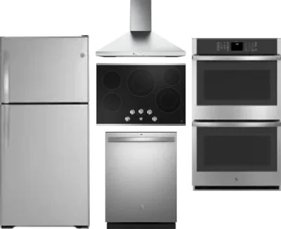 5 Piece Package Includes Refrigerator, Cooktop, Wall Oven, Hood And Dishwasher