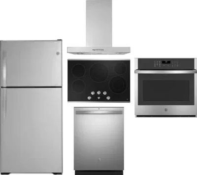 5 Piece Package Includes Refrigerator, Cooktop, Wall Oven, Hood And Dishwasher