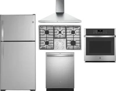 5 Piece Package Includes Refrigerator, Cooktop, Wall Oven, Hood And Dishwasher