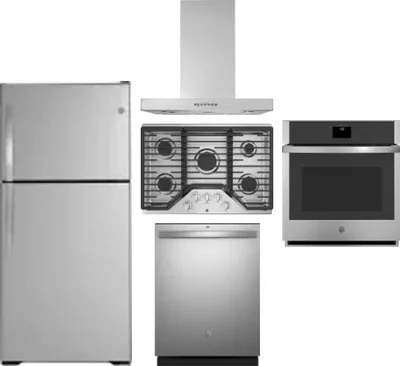 5 Piece Package Includes Refrigerator, Cooktop, Wall Oven, Hood And Dishwasher
