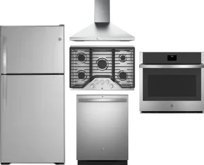 5 Piece Package Includes Refrigerator, Cooktop, Wall Oven, Hood And Dishwasher