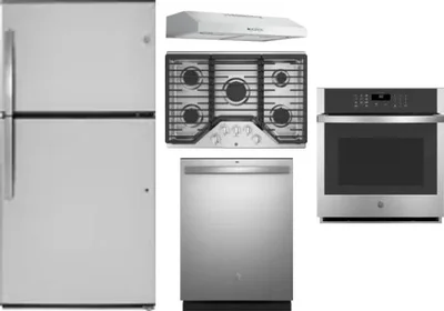 5 Piece Package Includes Refrigerator, Cooktop, Wall Oven, Hood And Dishwasher