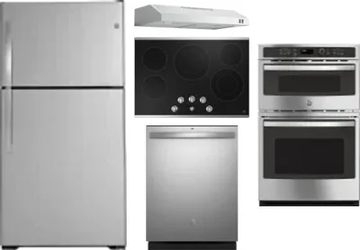 5 Piece Package Includes Refrigerator, Cooktop, Wall Oven, Hood And Dishwasher