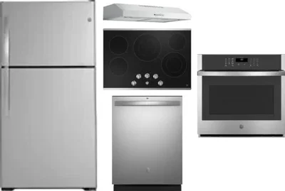 5 Piece Package Includes Refrigerator, Cooktop, Wall Oven, Hood And Dishwasher