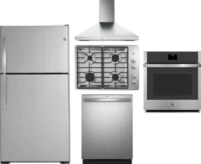 5 Piece Package Includes Refrigerator, Cooktop, Wall Oven, Hood And Dishwasher